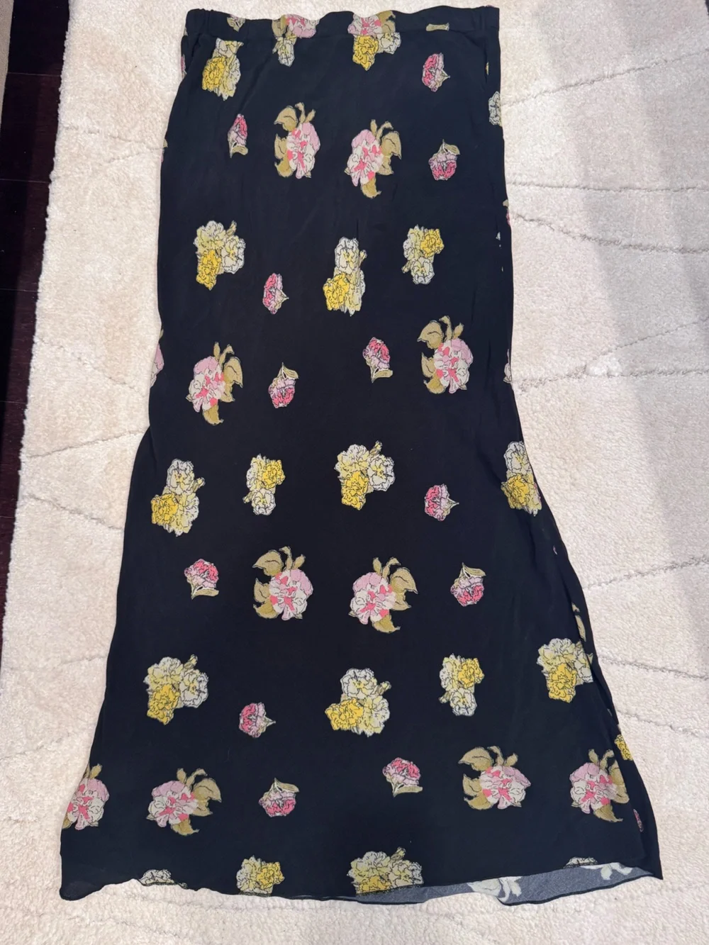 Free People Kendall Black Maxi Skirt with Pink & Yellow Floral Print